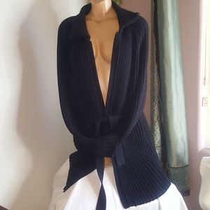 J. Crew Black Ribbed Cardigan Sweater